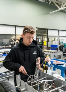 Branton working in the lab